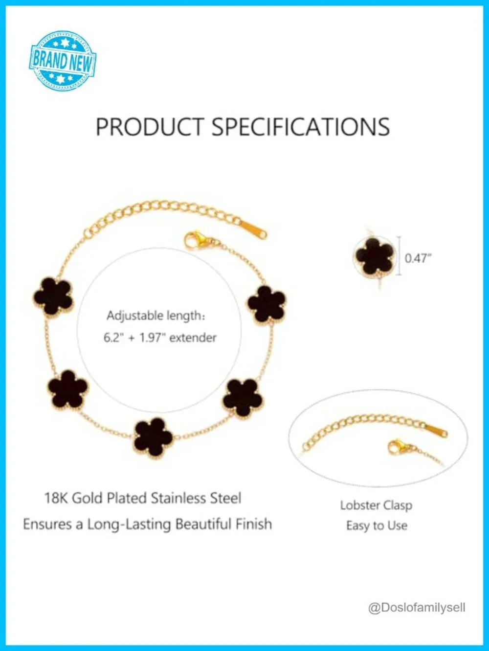 18K Gold Plated Dainty Lucky Clover Bracelet Stackable